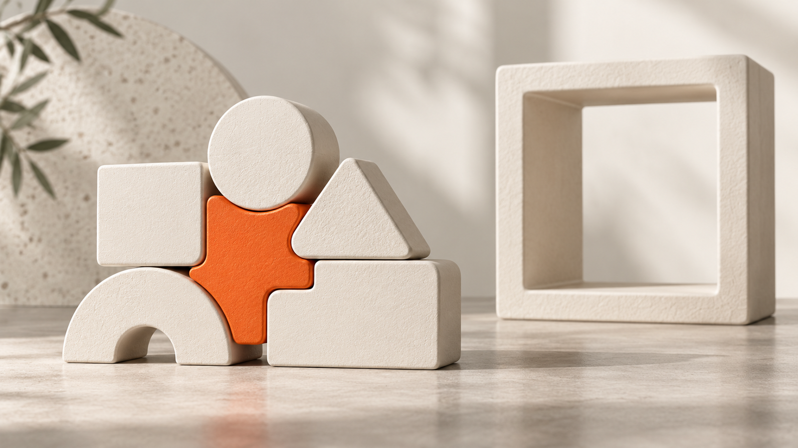 An orange connector links complementary shapes into a flexible team.